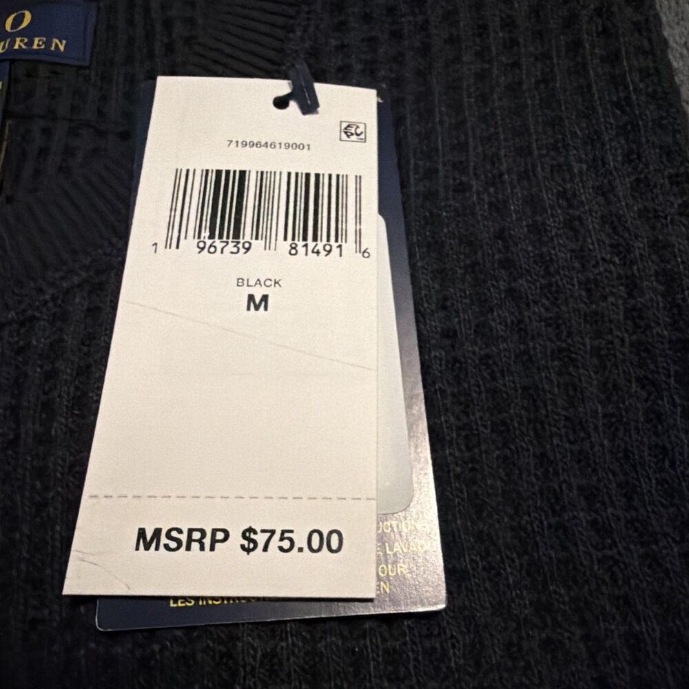 Medium Mens Polo Ralph Lauren Thermal Waffle Knit Long Sleeve Shirt BLACK - Picture 3 of 8